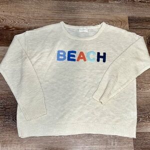 Mia & Tess XL Crew neck Open Knit Pullover Beach Sweater Beige